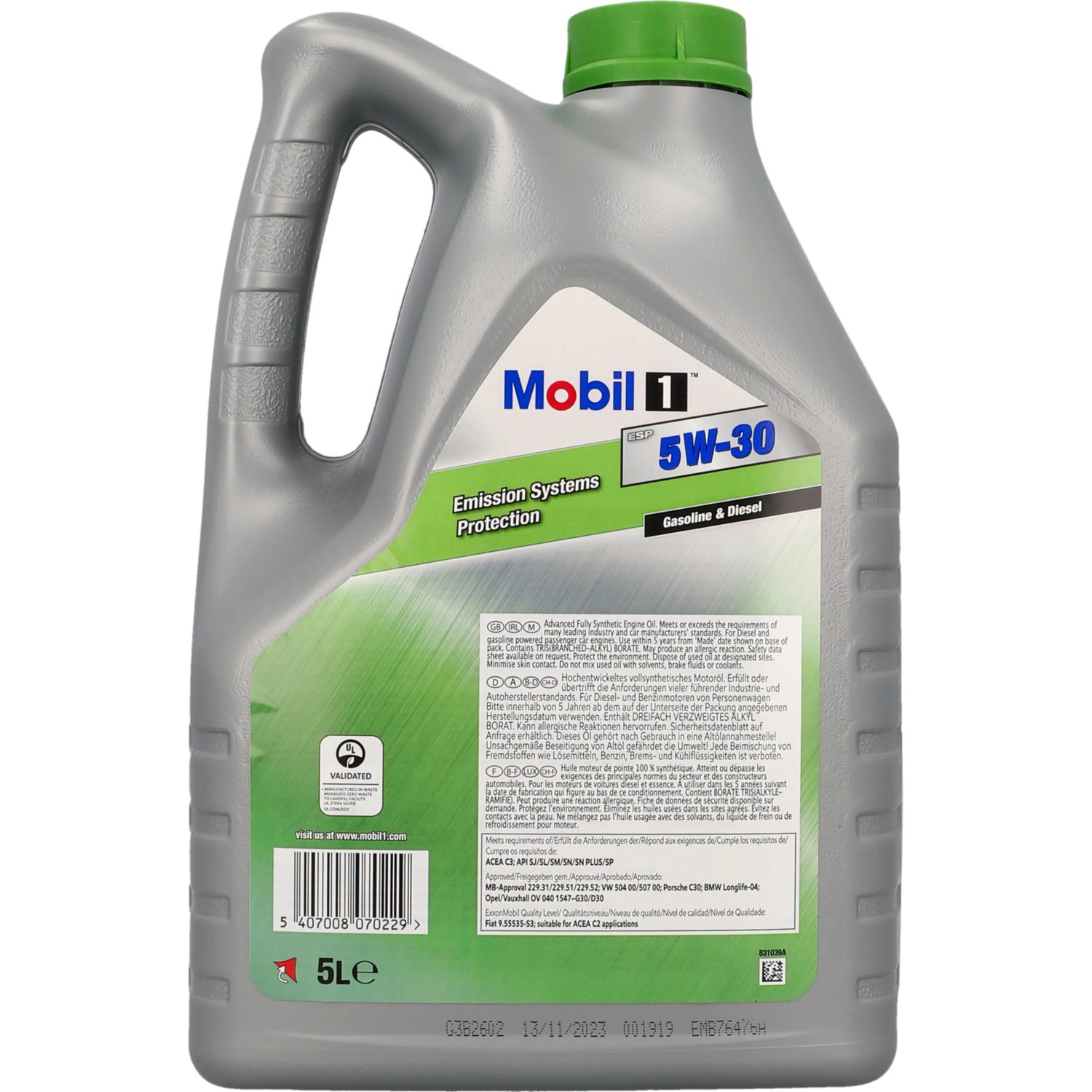 Mobil Motoröl ESP 5W-30, 5 Liter Kanister für lange Motorlebensdauer und Schutz.