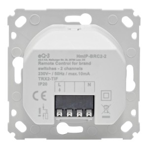 Homematic IP Wandtaster 2-fach, weißes Unterputzmodul für Markenschalter, Rückseite mit Anschlüssen.