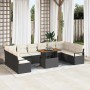 Schwarzes vidaXL Garten-Sofa-Set mit Stauraum und Tisch auf Terrasse.