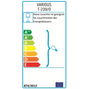 Energielabel für Lampenfuß Oval Metall Nickel, Energieklassen A++ bis E.