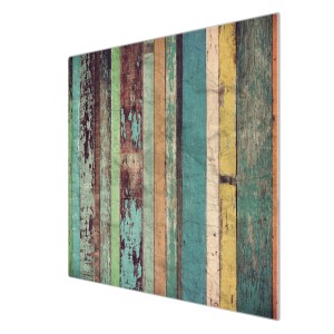 Banjado Herdabdeckplatte aus Glas mit bunten Bretternwand Motiv, 60x52 cm.