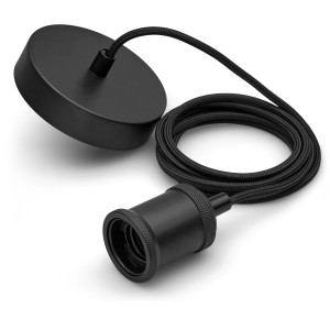 Schwarzes Philips Vintage Schnurpendel mit E27 Fassung und Baldachin.