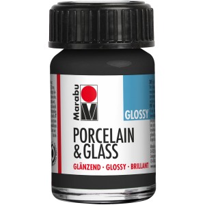 Marabu Porcelain & Glass Glossy Farbe Schwarz, 15ml, für glänzende Porzellanmalerei.