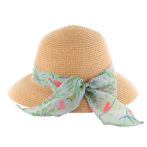 Beiger Blackfox Strohhut Melody mit floralem Band, Gartenbekleidung für Damen.