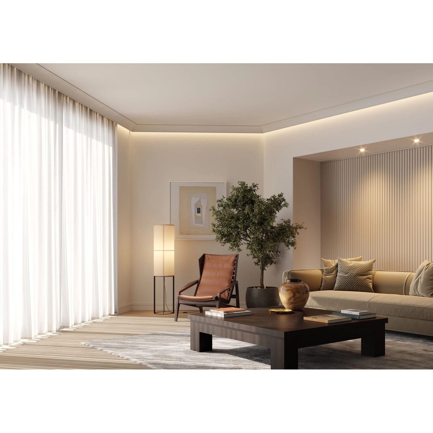 Graue NOEL & MARQUET Eckleiste IL18 WALLSTYL für indirekte Beleuchtung im Wohnraum.