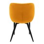 Rückansicht: Senfgelber Polsterstuhl mit schwarzen Metallbeinen, 6er Set Esszimmerstühle.