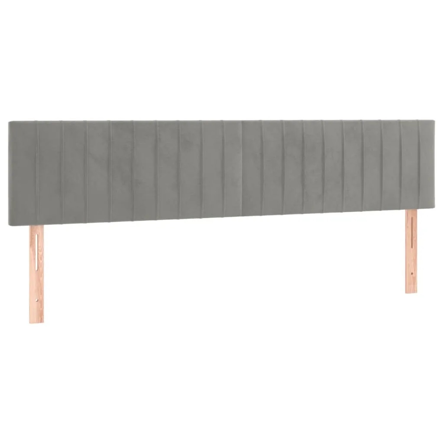 Hellgraues Samt-Kopfteil für Boxspringbett 200x200 cm mit vertikalen Ziernähten.