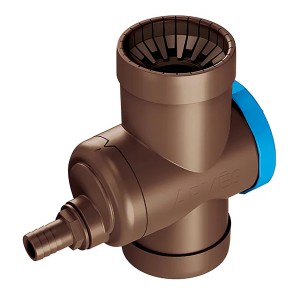 Arves Wassersammler dunkelbraun mit Netzfilter für Regentonnen und Fallrohre.