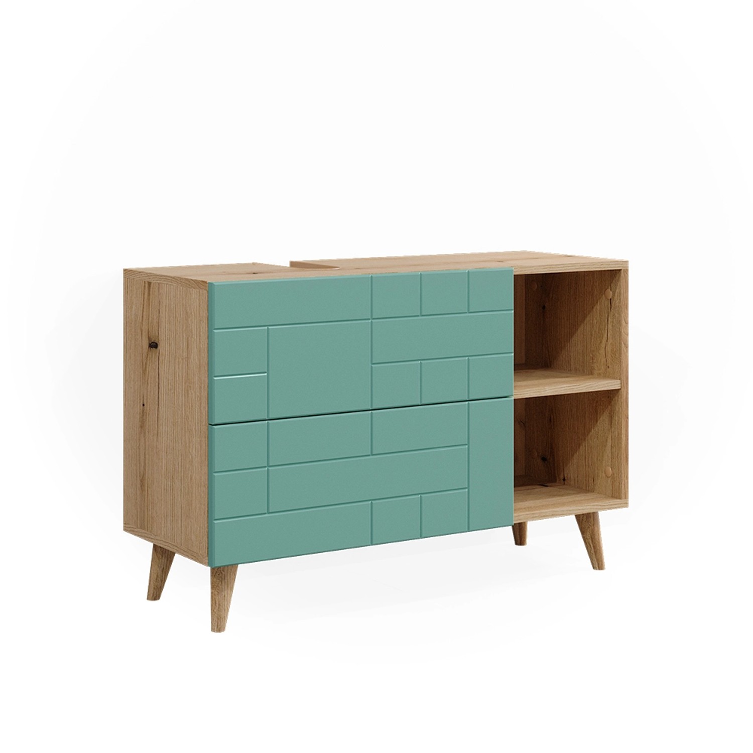 Vicco Waschbeckenunterschrank Rudi Mintgrün/Eiche 90 x 59 cm mit 2 Schublad günstig online kaufen