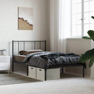 Schwarzes Metall Bettgestell (107x203 cm) mit Kopfteil von vidaXL. Schlafzimmer Einrichtung.