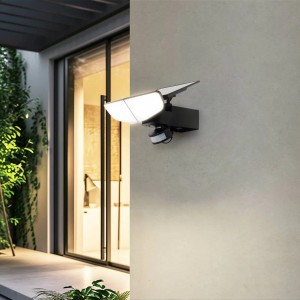 Schwarze Lindby LED Solar-Wandleuchte Naelin mit Bewegungsmelder und Dimmer, 2-flammig.