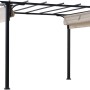 Weiße Sunjoy Pergola Giona aus Stahl, 363x277 cm, mit beigefarbenem Stoffschirm. Ideal für Garten & Terrasse.