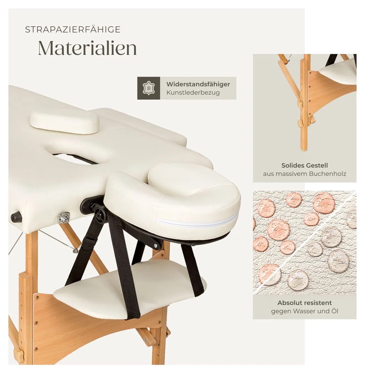 Tectake 3 Zonen Massageliege Daniel Breite 60 cm  Polsterung 5 cm Inklusive Tragetasche  185 x 60 x 62 cm Beige_8