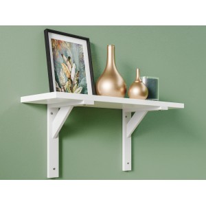 Wandregal mit weißer Holzkonsole (25x20 cm) und Deko-Elementen.