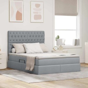 vidaXL Bett mit LED-Lichtleisten Hellgrau 140 x 200 cm Stoff 3372483