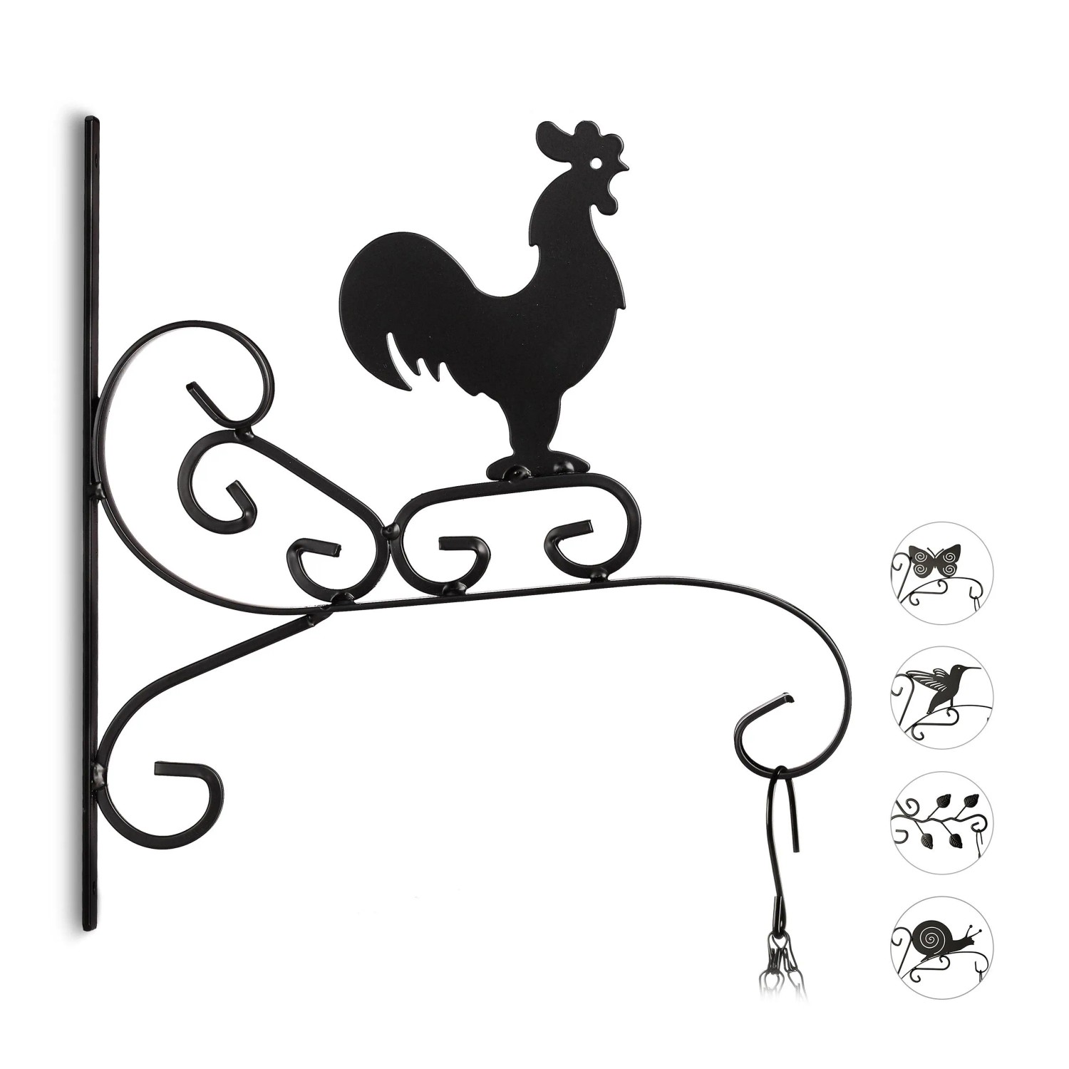 Relaxdays Blumenhaken Eisen Schwarz Hahn 30 cm x 28 cm x 2 cm 0,5 kg
