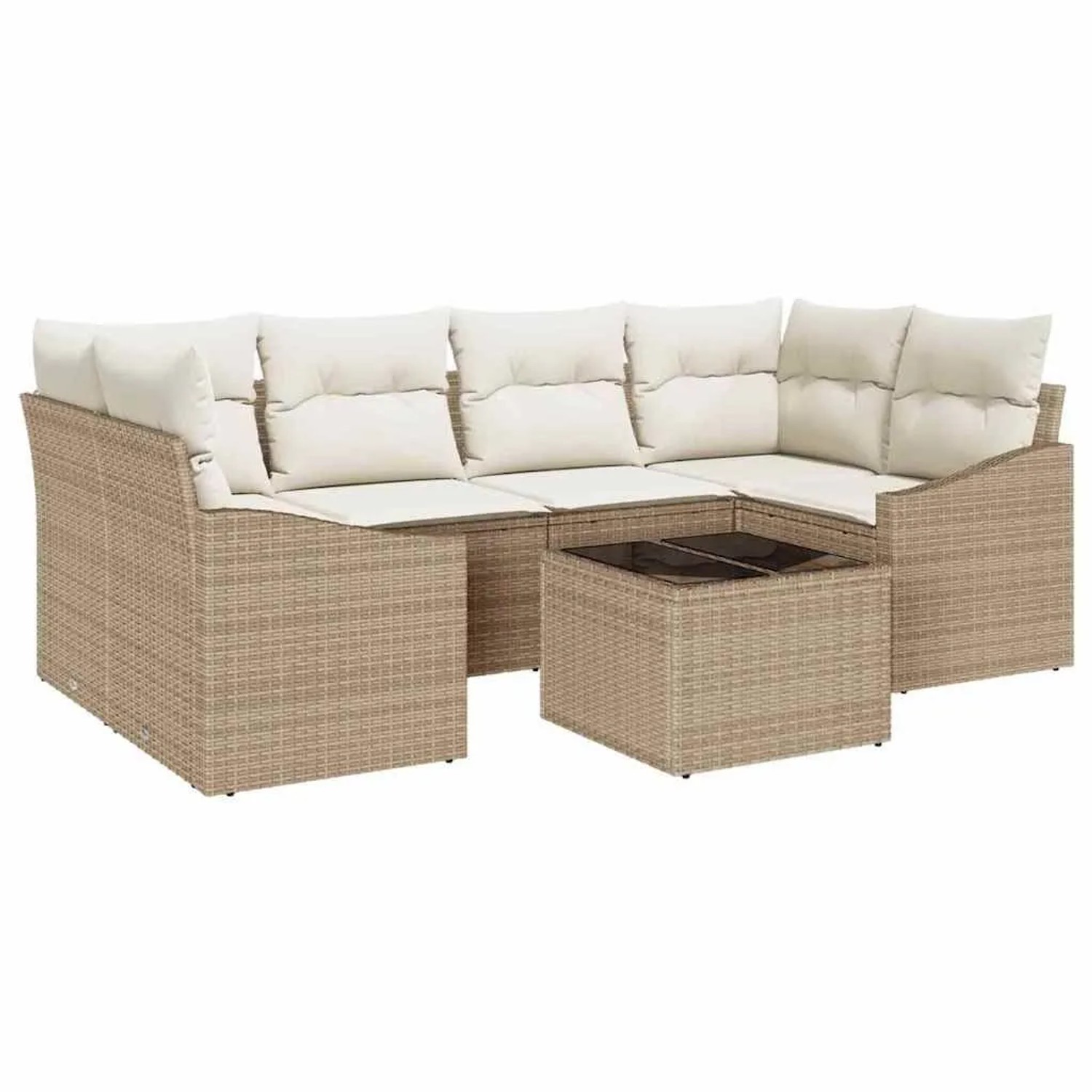 vidaXL Sofa Set mit Kissen 7-Tlg Beige und Creme Poly-Rattan 3346621 günstig online kaufen