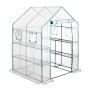 Begehbares, transparentes Foliengewächshaus mit Stahlrohr und Regalen. Ideal für die Pflanzenanzucht.