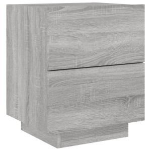 vidaXL Nachttisch mit LED, Grau Sonoma, Holzwerkstoff, 2 Schubladen.
