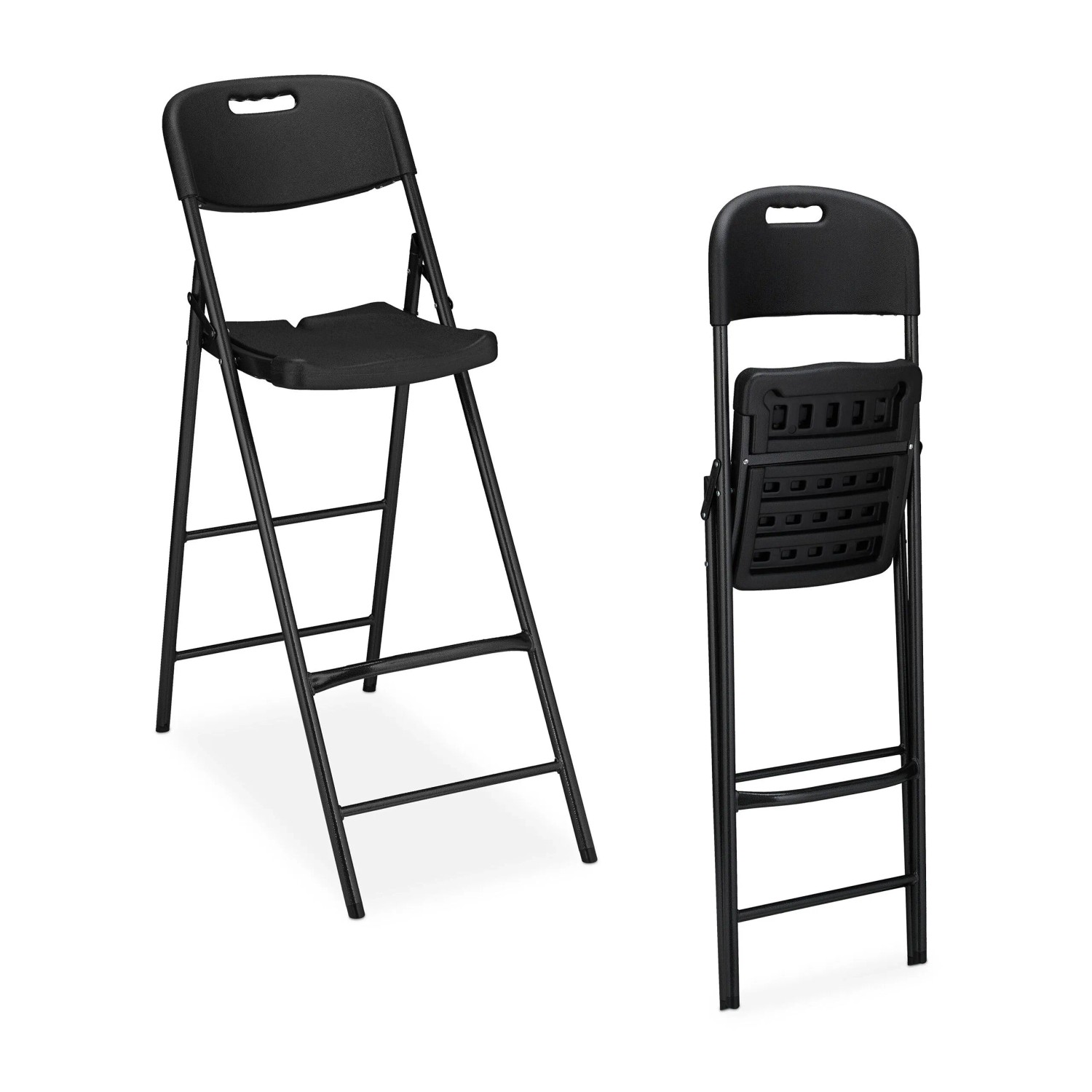 Relaxdays Barhocker 2er Set Kunststoff Stahl Schwarz Klappbar 118 cm x 44,5 cm x 82 cm