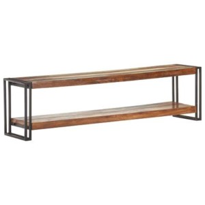 VidaXL TV-Schrank aus recyceltem Holz, 150 cm breit, mit Ablage und schwarzem Metallrahmen.