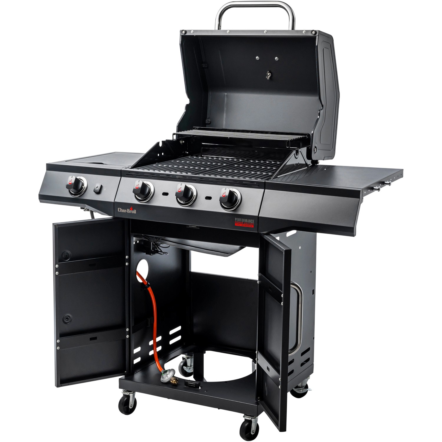 Char-Broil Gasgrill Performance Power Edition 3 mit 3 Brennern, Seitenablage und Unterschrank.