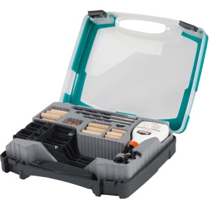 wolfcraft Universal-Meisterdübler-Set, 78-teilig im Koffer mit Dübeln, Bohrer, Leim und Zubehör.