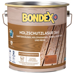 Holzschutzlasur 3in1 Eiche Hell, 4 Liter Dose für Gartenhäuser, Zäune und mehr.