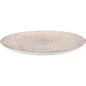 Naturfarbenes Deko-Tablett Desert Flower, Ø 39,5 cm, aus Holz mit filigranem Muster.