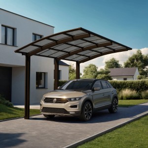 Mattbrauner Ximax Carport Portoforte-110 mit Auto. Einzelcarport mit transparentem Dach.