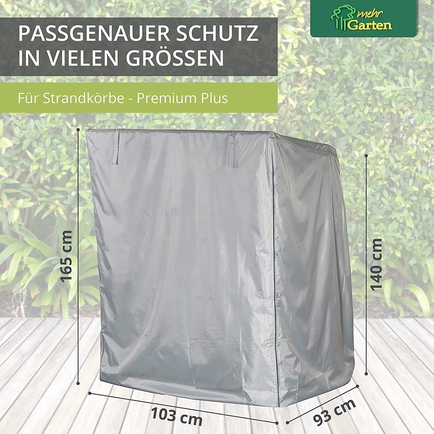 Graue Strandkorbhülle Mehr Garten Plus, wasserdicht, atmungsaktiv, UV-beständig, 125x100x165/140 cm.