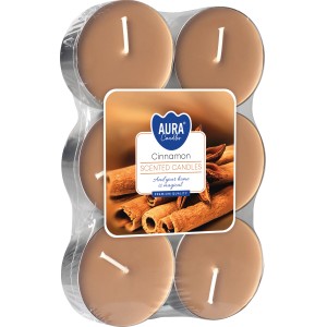 6 Maxi-Duftkerzen Zimt im Teelichtformat, Ø 5,7 cm, braun.