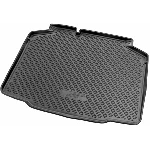 Schwarze Gummi Kofferraumwanne für Skoda Kamiq ab 2019, passgenaues Autozubehör.