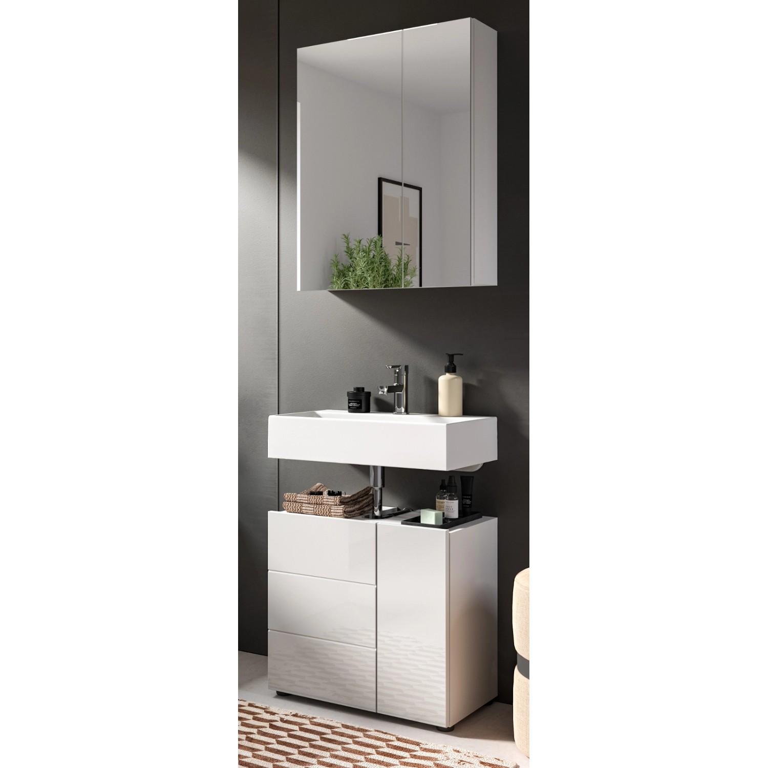 Inn.Furn Badmöbel-Set 2-teilig Weiß Hochglanz 60 x 190 cm Larik günstig online kaufen