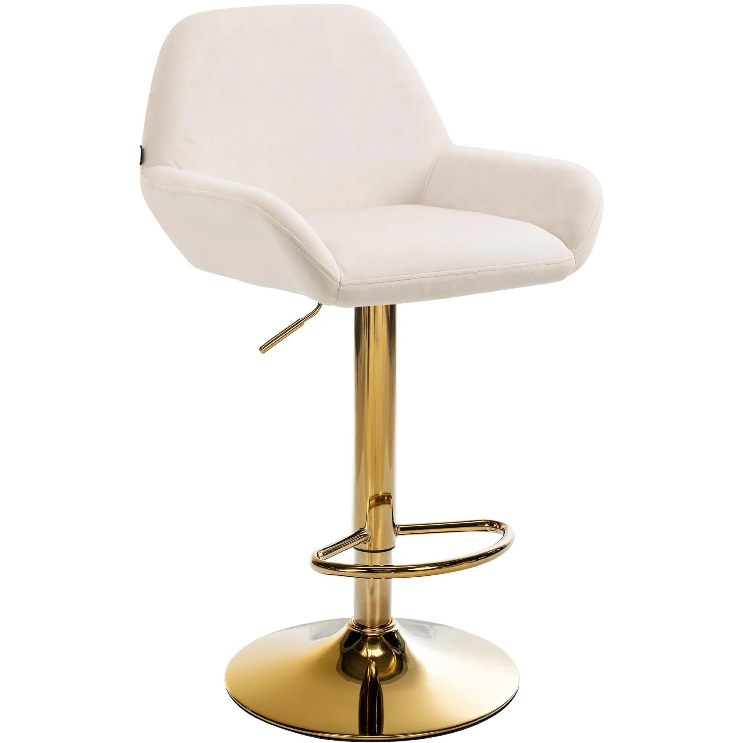 DELUKE Barhocker BIKEL Samt Creme 51x52x89cm Gold Barstuhl Höhenverstellbar Mit Lehne Drehbar Tresenhocker Tresenstuhl