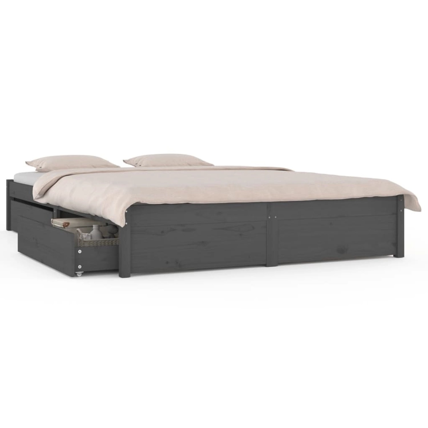 Vidaxl Bett Mit Schubladen Grau 150x200 Cm 5ft King Size günstig online kaufen