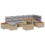 Beiges 8-teiliges Garten-Sofa-Set mit Kissen und Stauraum aus Poly Rattan.