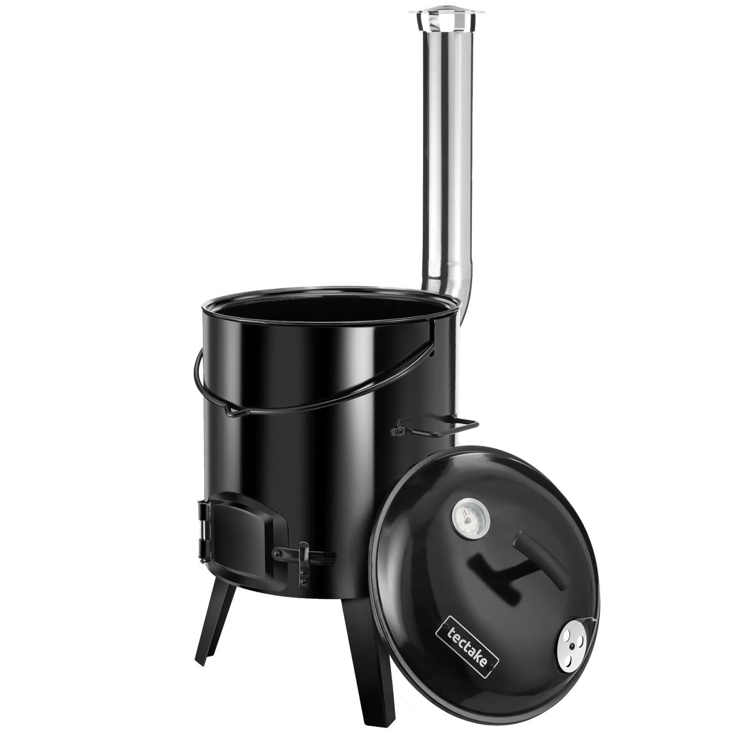 Tectake Gulaschkanone Rocket Hitzefester Stahl  17 L 5In1 Zum Kochen  Rösten  Grillen  Braten und Dünsten  47 x 48 x 90 cm Schwarz