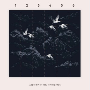 Laura Ashley Vliesfototapete Animalia mit Kranichen vor Berglandschaft.