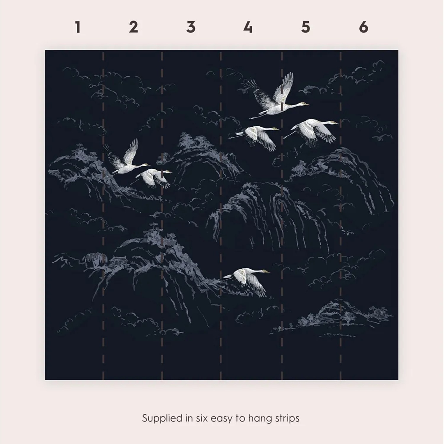 Laura Ashley Vliesfototapete Animalia mit Kranichen vor Berglandschaft.