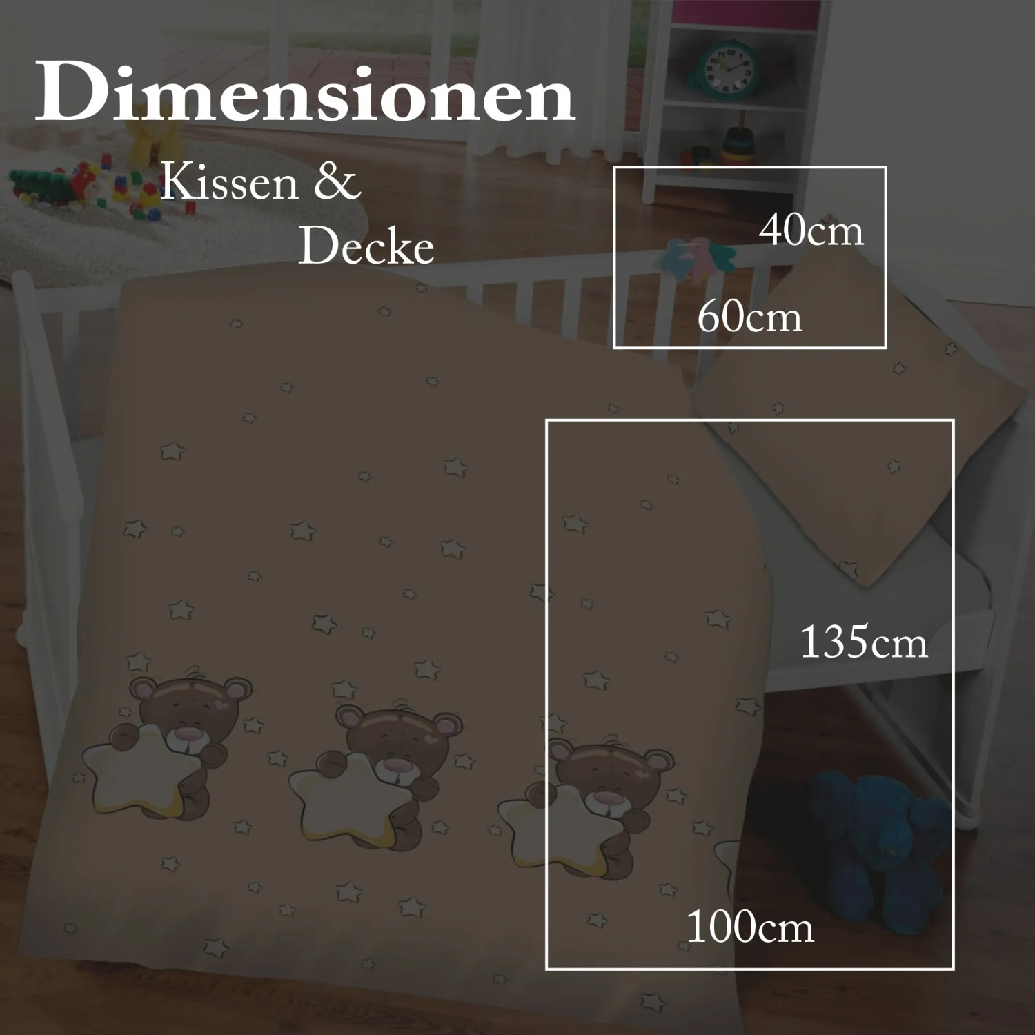 Bestlivings Kinderbettwäsche mit Bär und Sternen, Maße 100x135 & 40x60 cm.
