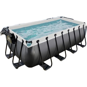 Rechteckiger Exit Black Leather Stahlrahmen Pool 400x200x122 cm mit Abdeckung und Sandfilterpumpe.