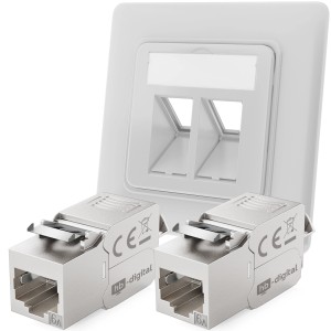 hb-digital Netzwerkdose mit 2x CAT 6a Keystone Modulen, Unterputz, weiß