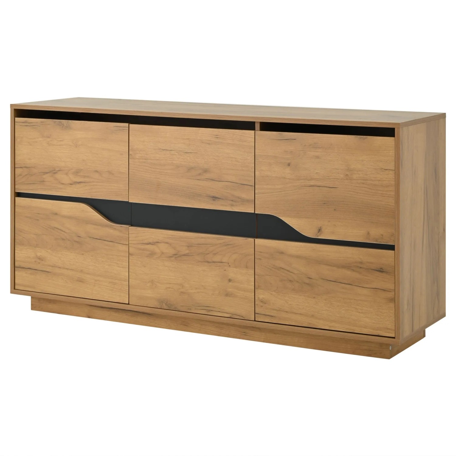 ModernLuxe Sideboard mit 3 Türen Verstellbaren Trennwänden Spanplatte Natur Schwarz