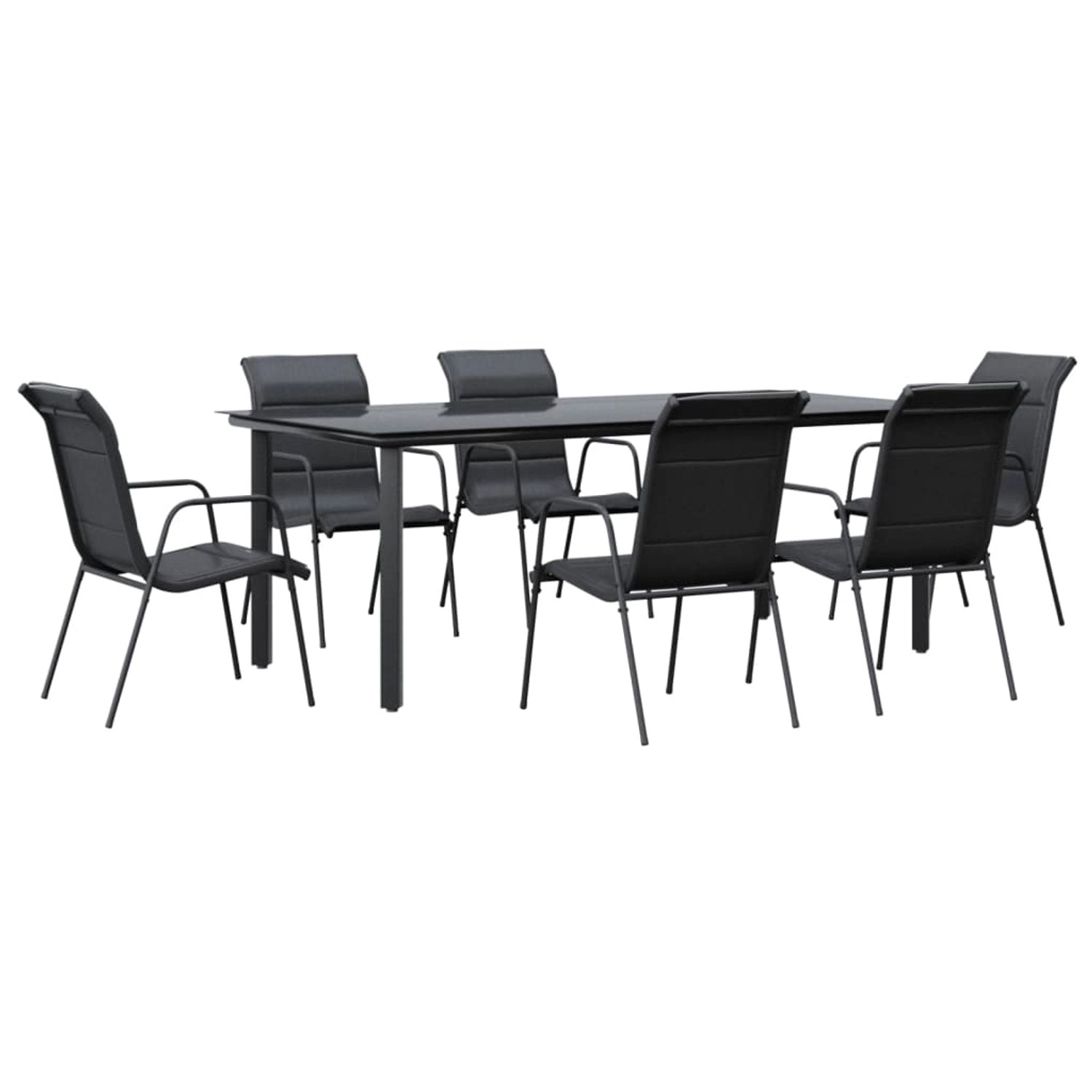 vidaXL 7-Tlg Garten-Essgruppe Schwarz Stahl und Textilene 3200716 günstig online kaufen