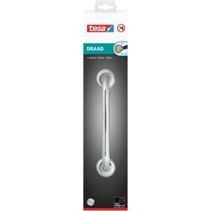 tesa® DRAAD Badewannengriff, Edelstahl verchromt, mit Klebelösung für sicheren Halt im Bad.
