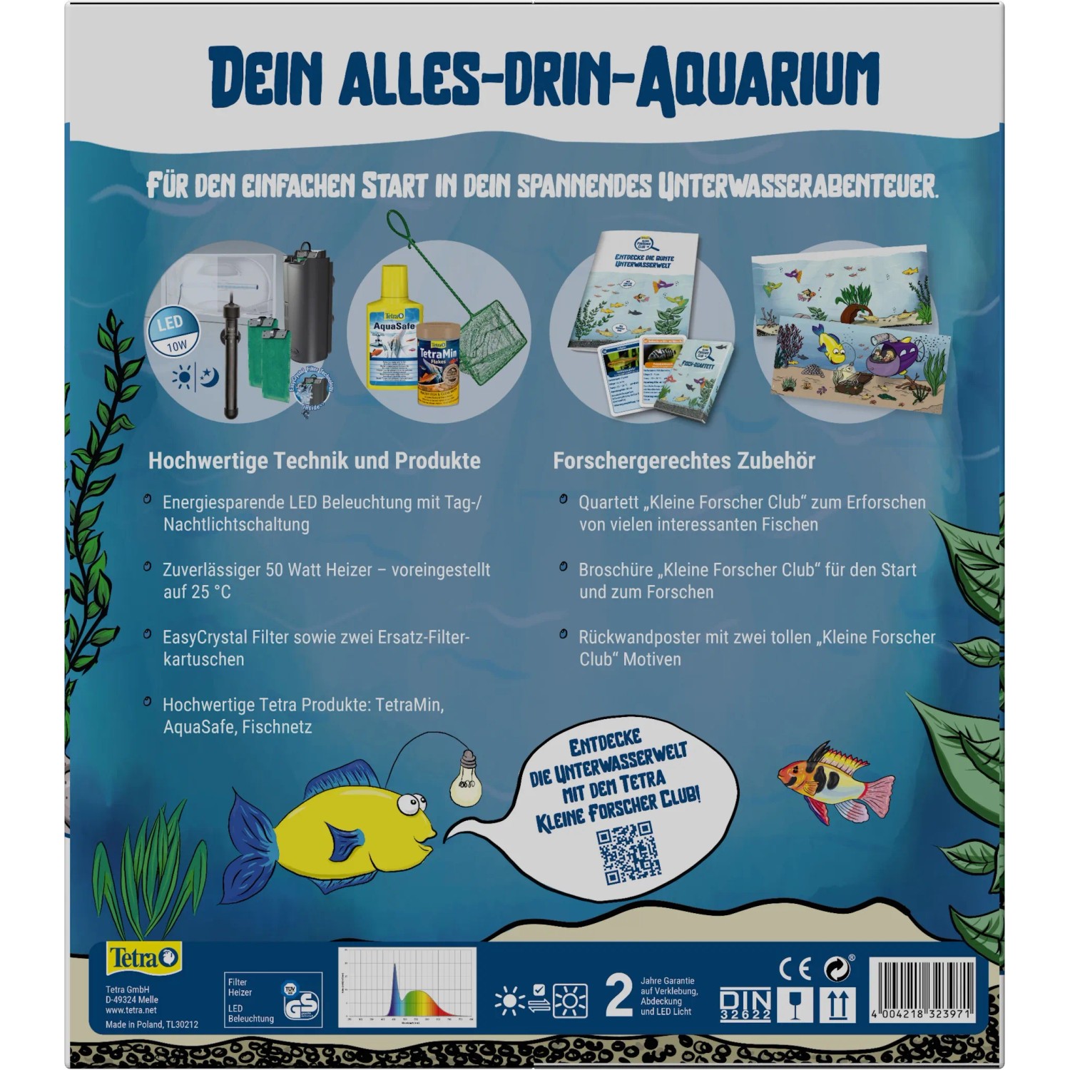 Tetra Aquarium Kleine Forscher 54L: Komplettset mit LED, Filter, Heizer und Zubehör für Aquaristik-Einsteiger.