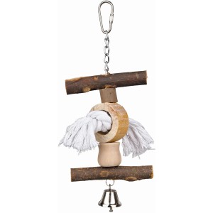 Trixie Natural Living Vogelspielzeug aus Holz mit Tau, Glocke und Kette, 20 cm.