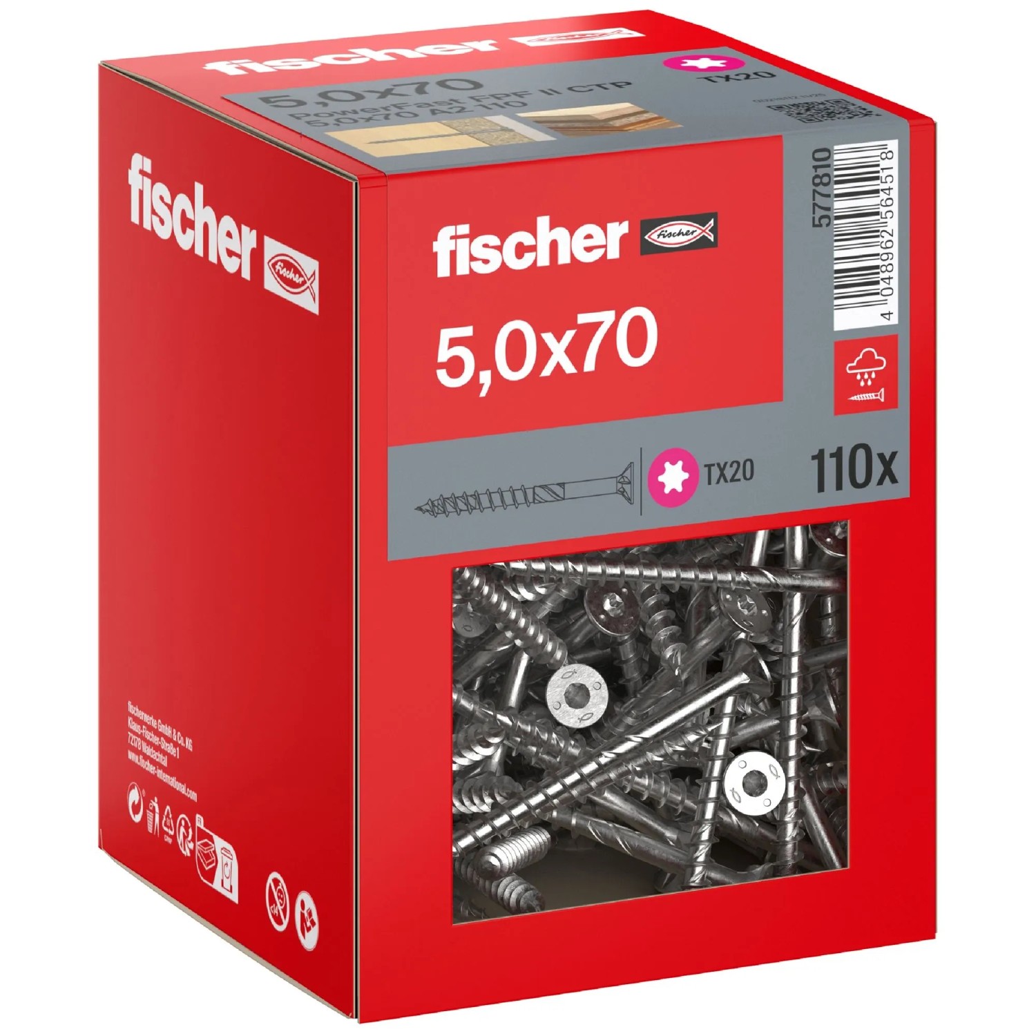 Fischer Schraube PowerFast II A2 Senkkopf TX Teilgewinde Ø 5 x 70 mm 110 Stk