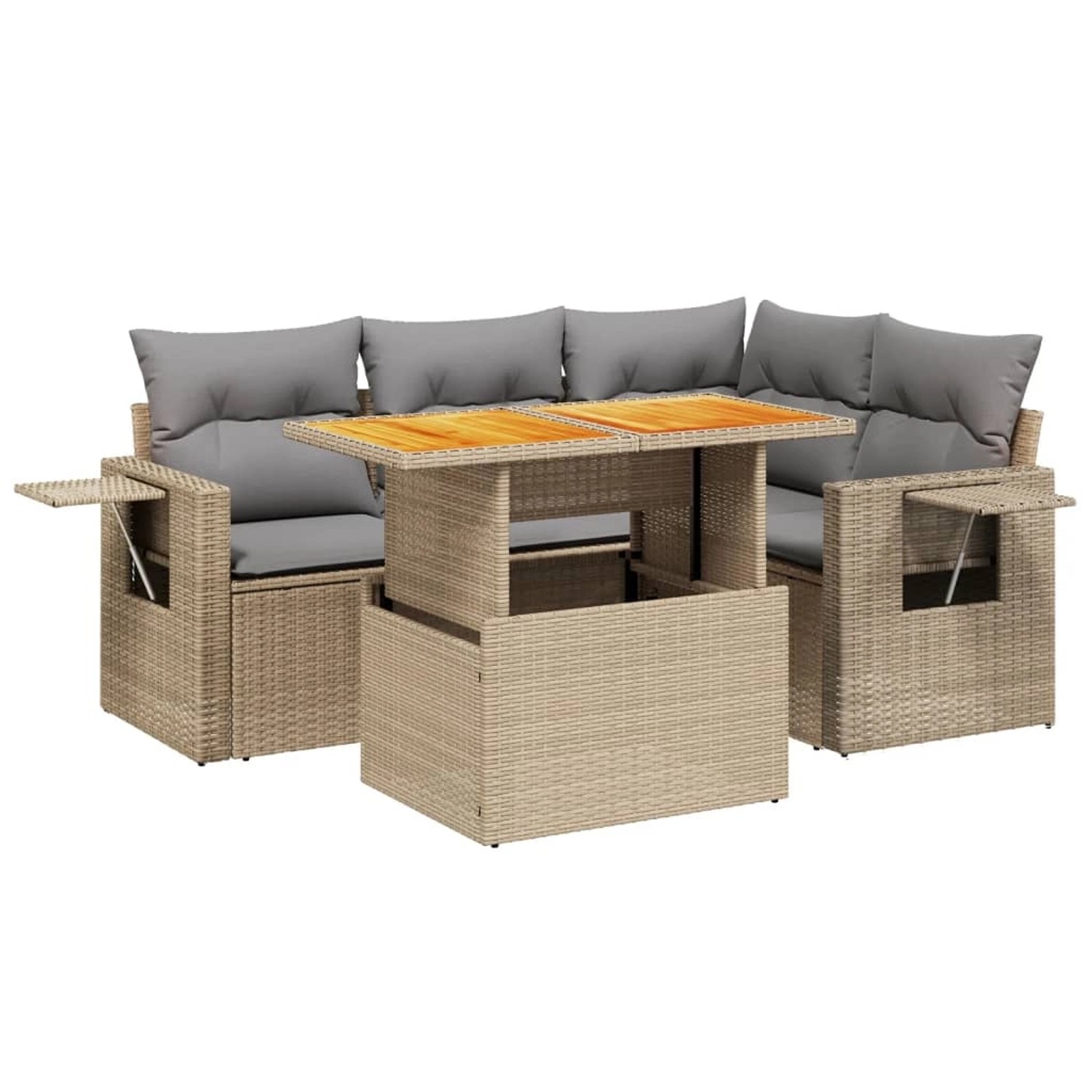vidaXL 5-Tlg Garten-Sofagarnitur mit Kissen Beige Poly Rattan 3271738 günstig online kaufen